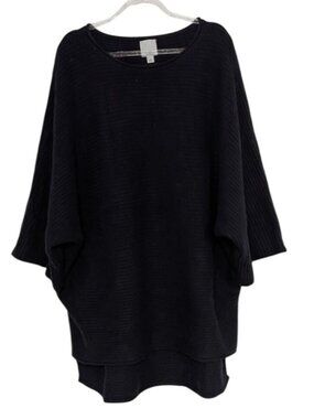 Halogen Cashmere Ribbed Sweater Womens One Size Black 3/4 Sleeves Knit Pullover